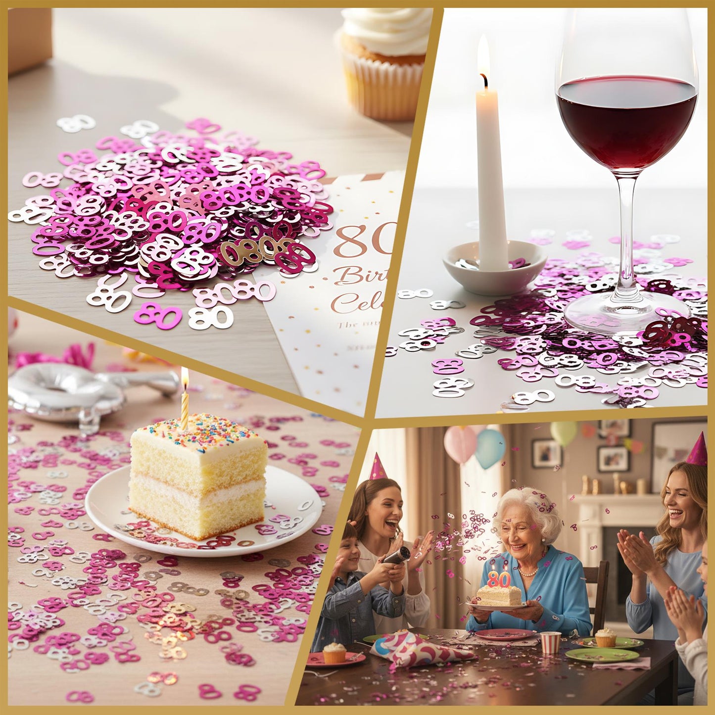 5 x Pink 80th Birthday Confetti