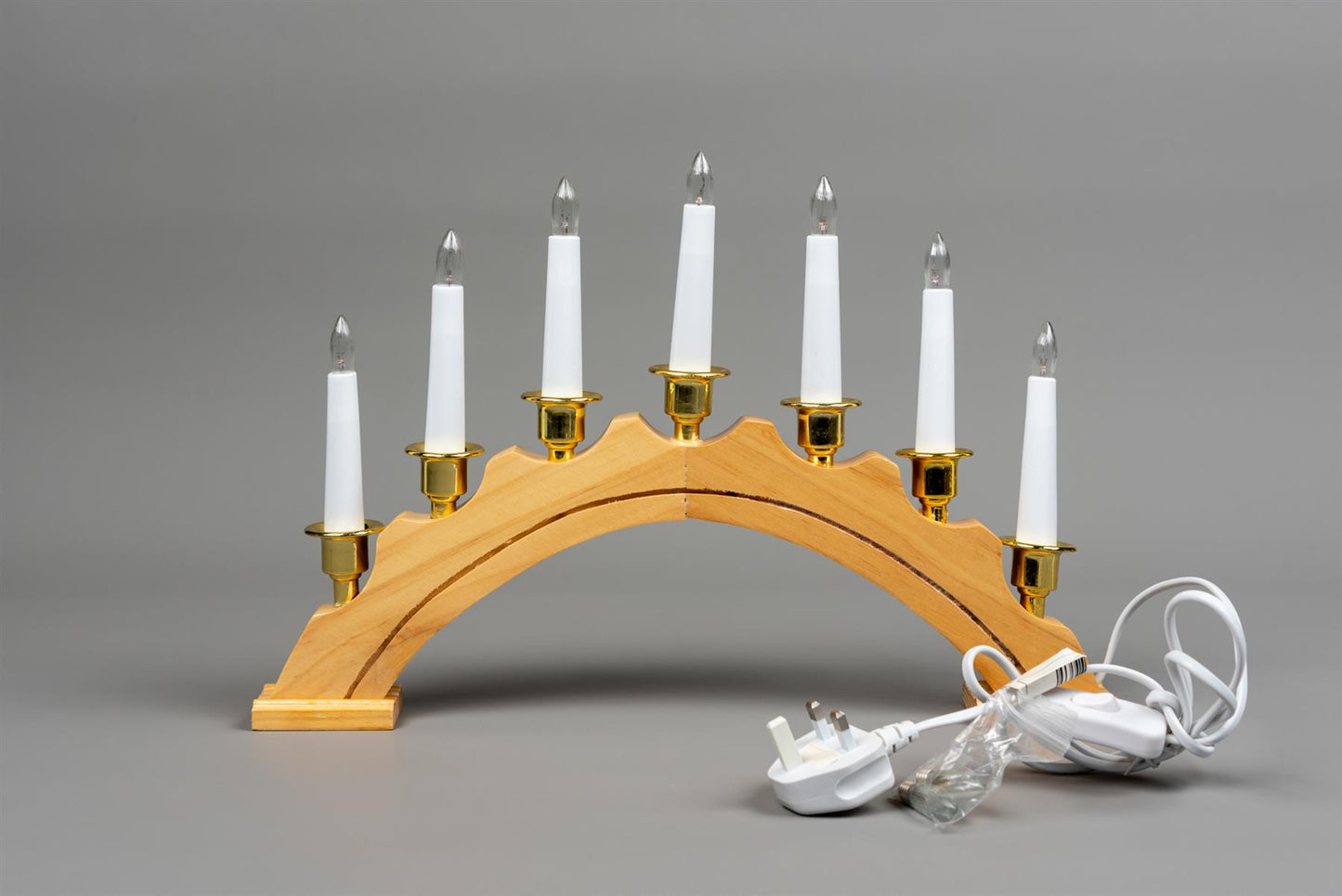 Christmas Wooden Arc Candle Bridge Light - 7 Bulbs, 39x27cm