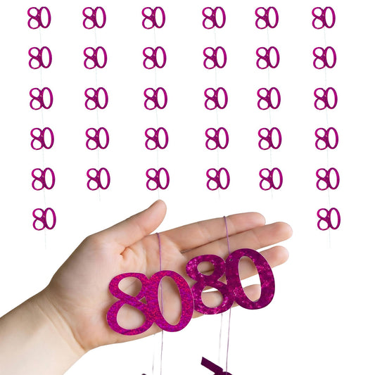 Shatchi 80th Glitz Pink Foil Hanging String Party Decorations Pack of 6