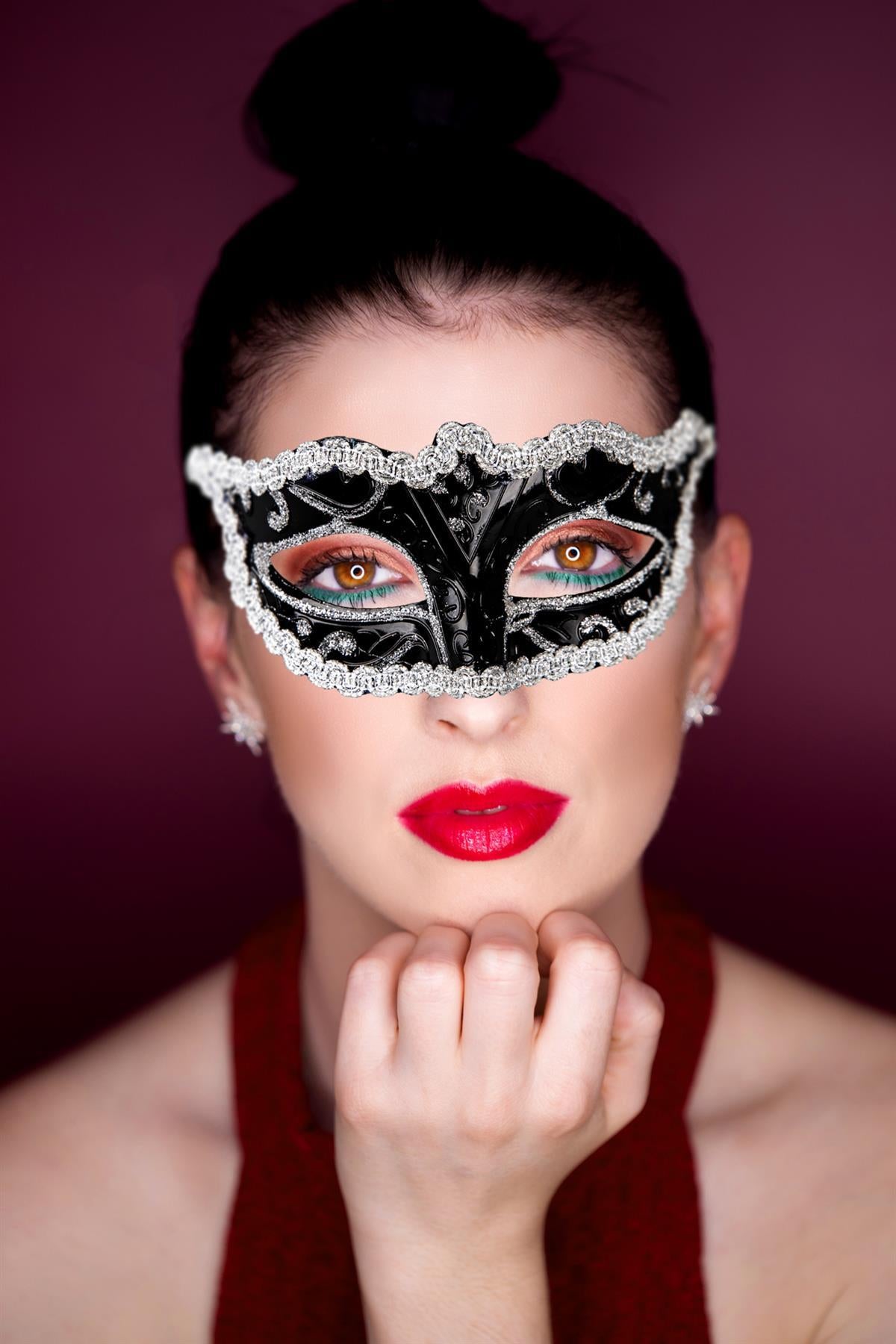 Cerise Silver & Black Venetian Masquerade Party Eye Mask