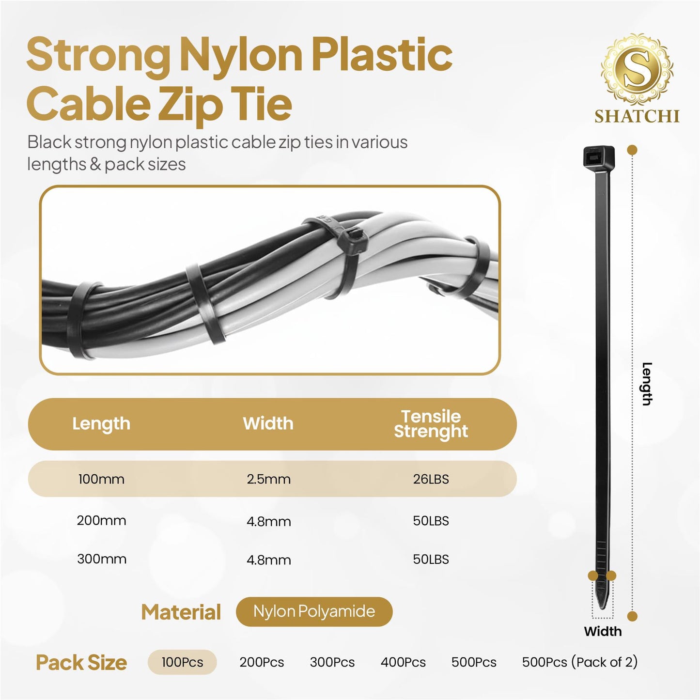 100pcs Black Nylon Plastic Cable Ties - 100 x 2.5mm
