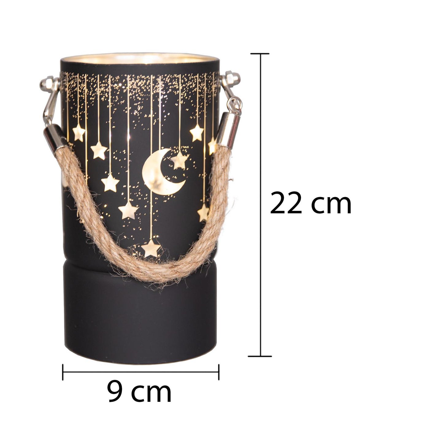 22cm Decorated Jar LED Black Glass Vase/Moon/Stars