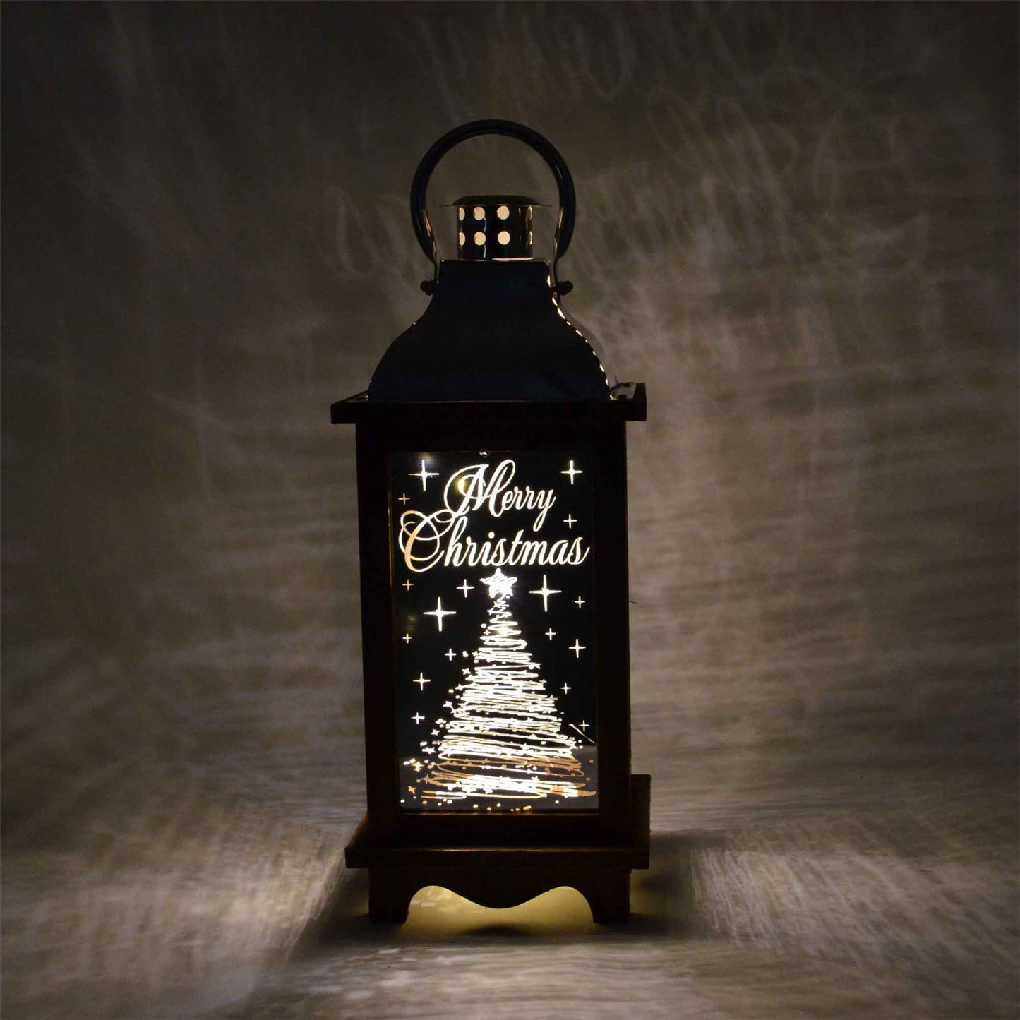 Christmas Wooden Lantern - White String Lights