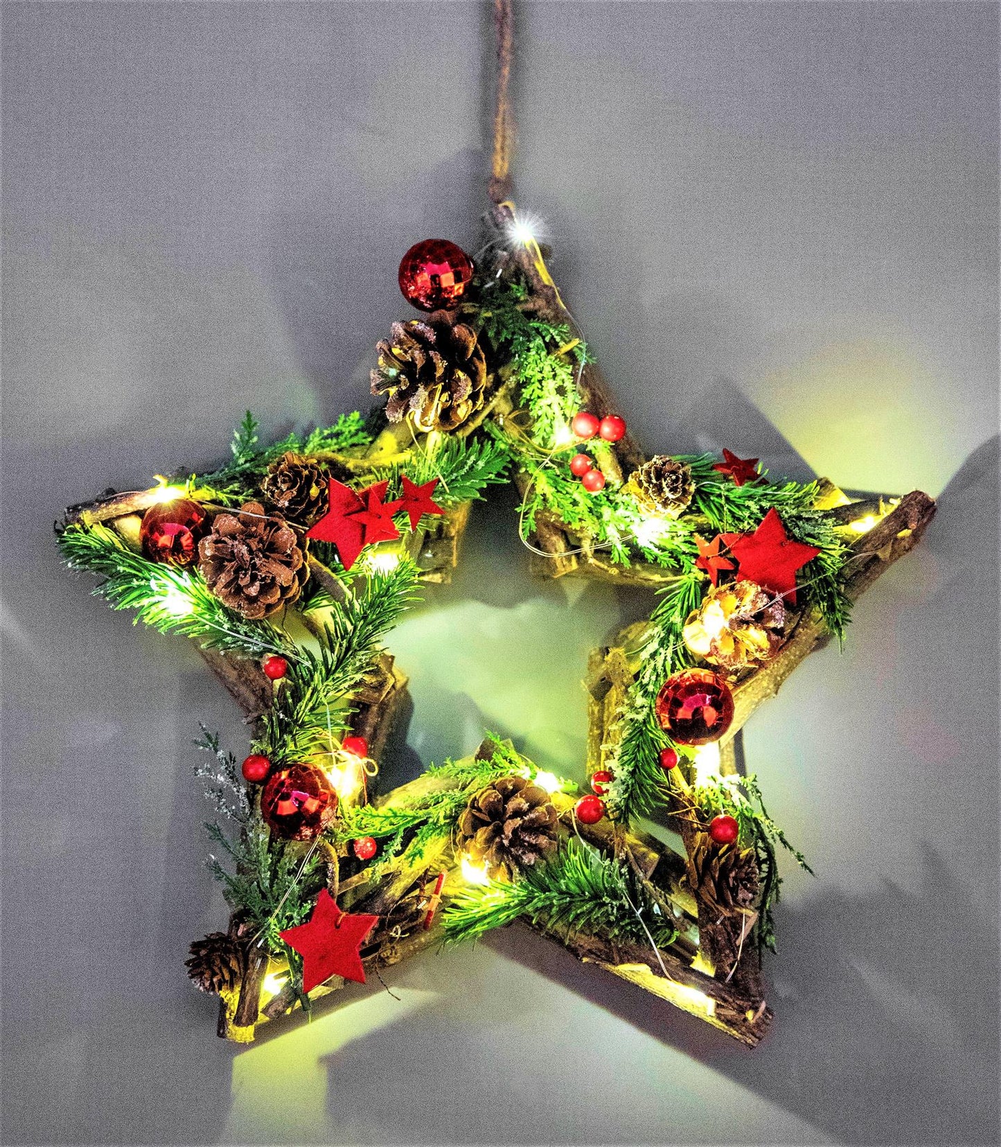 35cm LED Twig Hanging Star Red