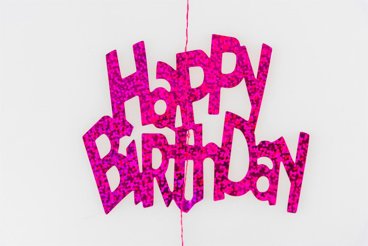 6 Happy Birthday Pink Hanging Decorations - Foil Metallic