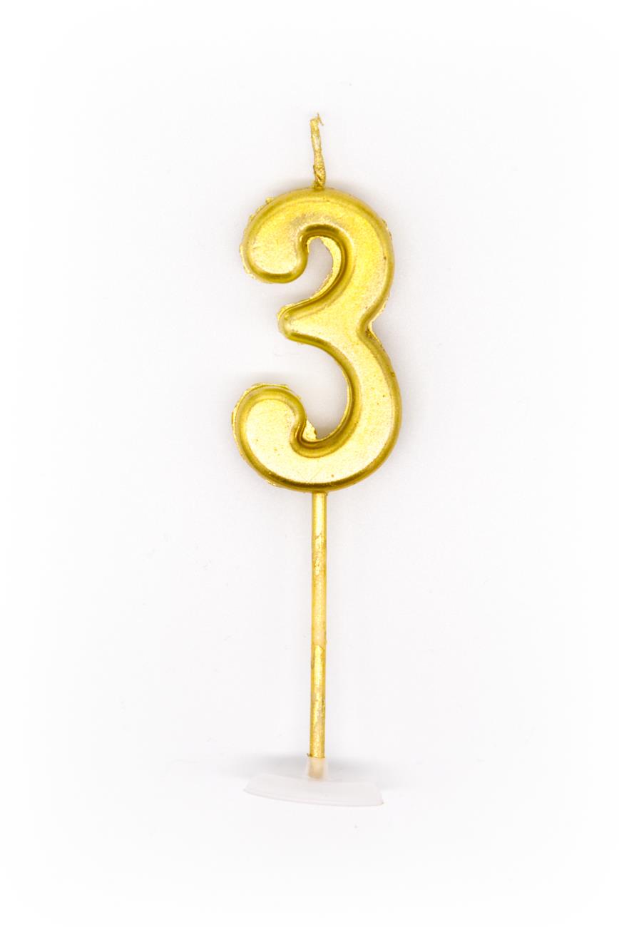 Gold 3 Number Candle Birthday Cake Decoration