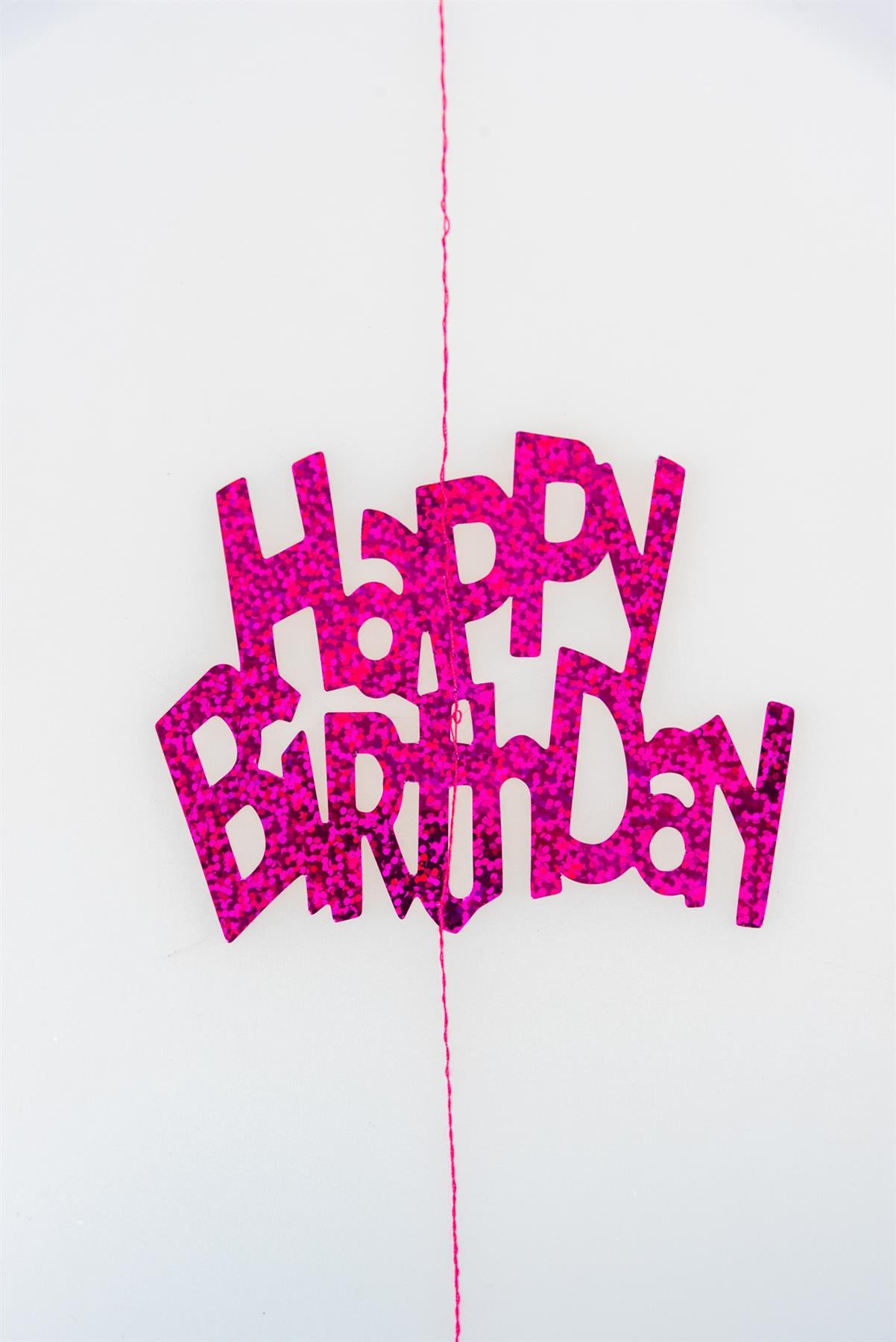 6 Happy Birthday Pink Hanging Decorations - Foil Metallic