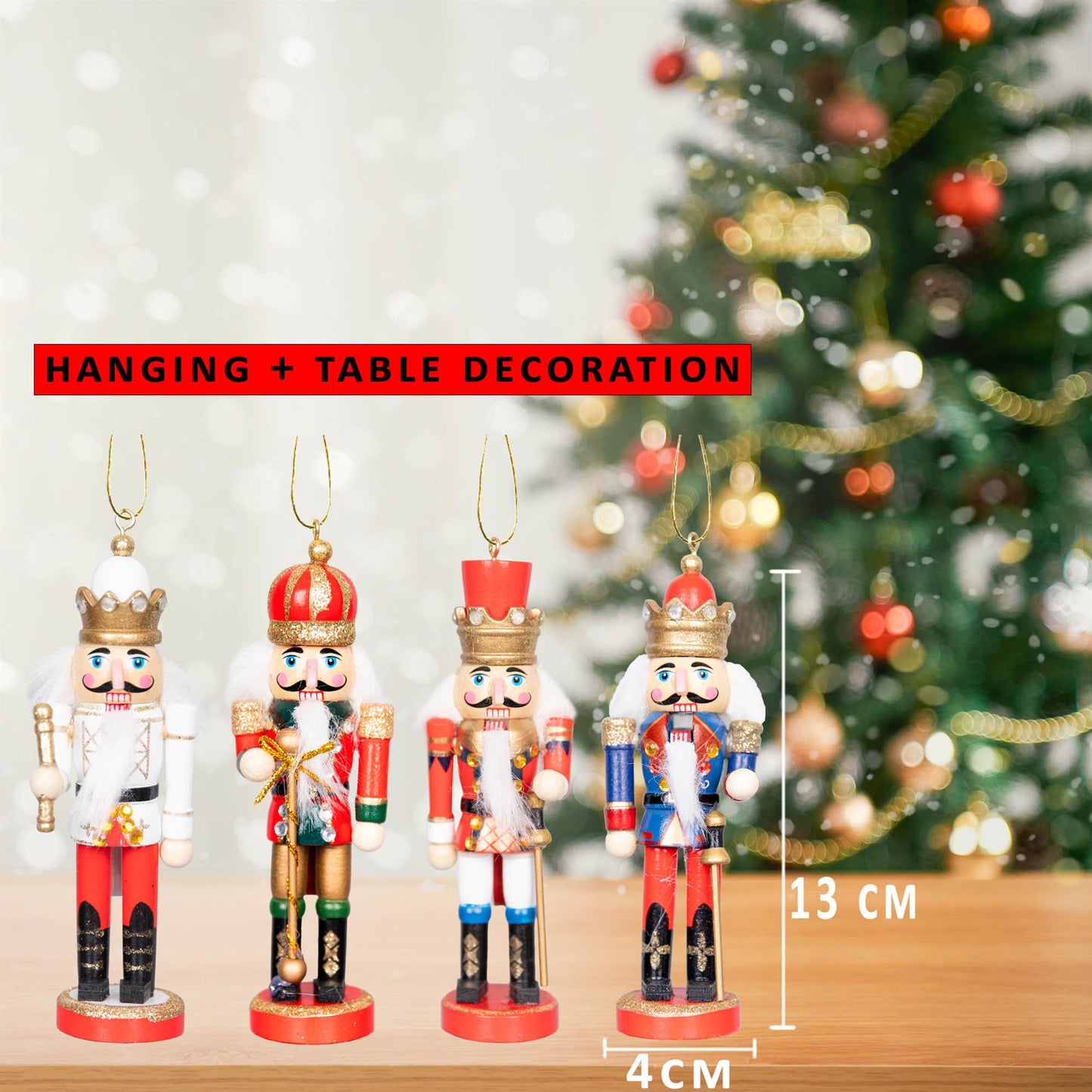 13cm Wooden Nutcrackers Figures - 4-Piece Set