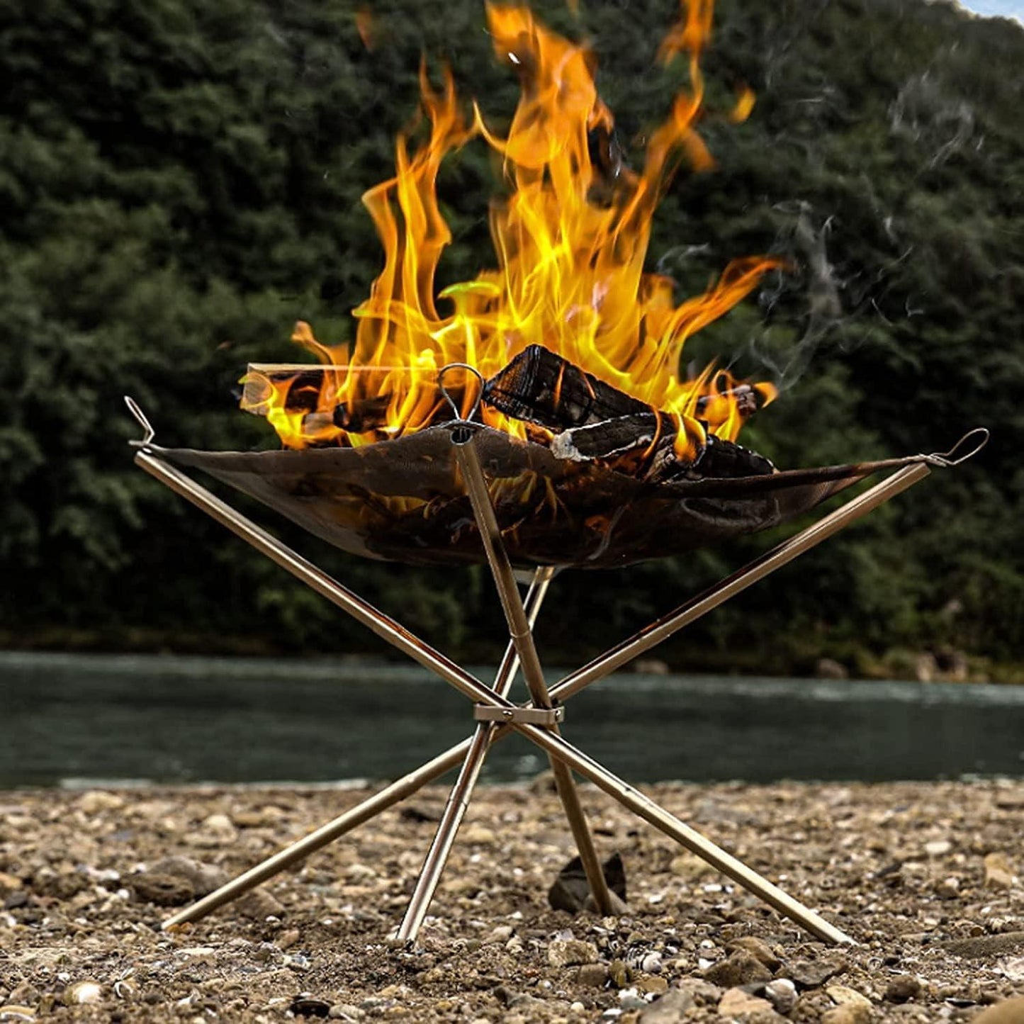 Foldable Stainless Steel Mesh Fire Pit - 42x42x34cm