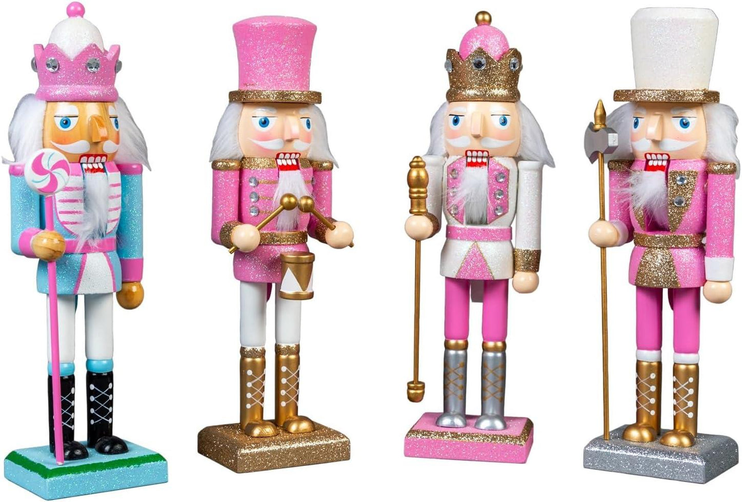 25cm Pink Wooden Nutcrackers, 4pcs Set