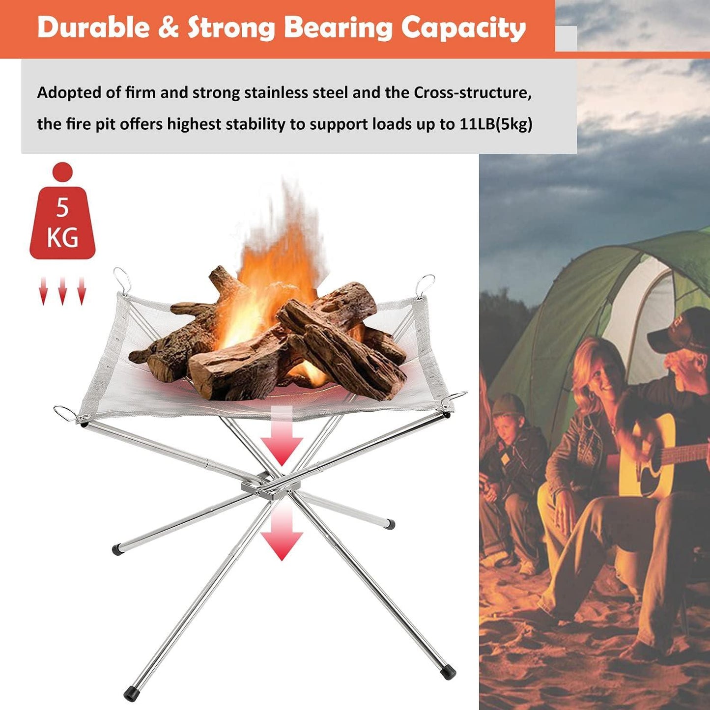 Foldable Stainless Steel Mesh Fire Pit - 42x42x34cm