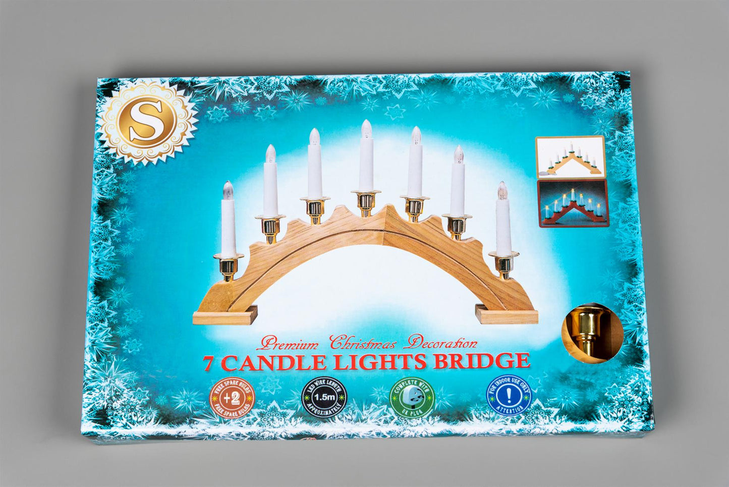 Christmas Wooden Arc Candle Bridge Light - 7 Bulbs, 39x27cm