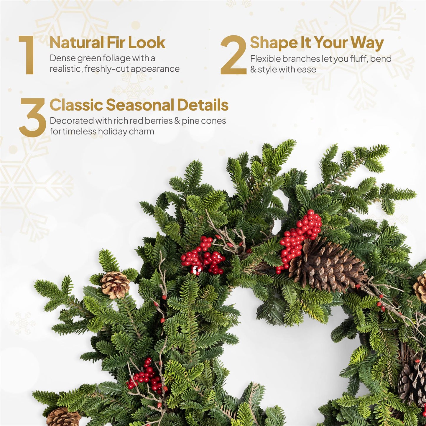 60CM FIR WITH BERRIES AND PINE CONES WREATH