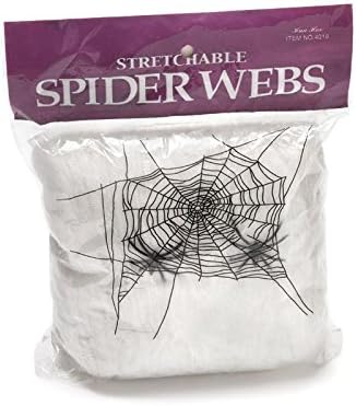 Halloween Spider Web with 4 Spiders - White Stretchable Cobweb Decoration