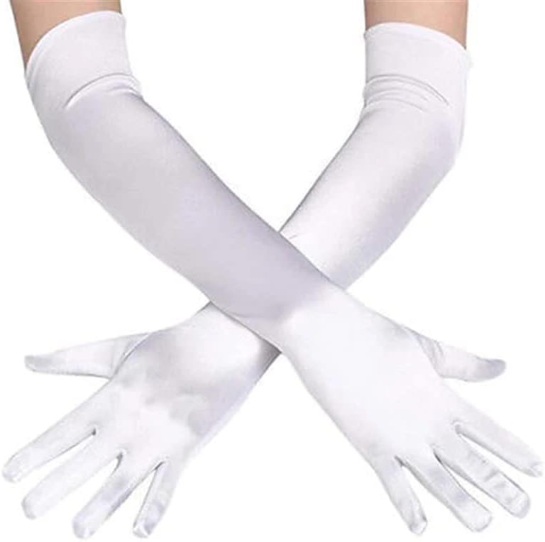 Ladies Satin Long White Opera Gloves - Perfect for Party, Prom, Evening, Wedding, Bridal