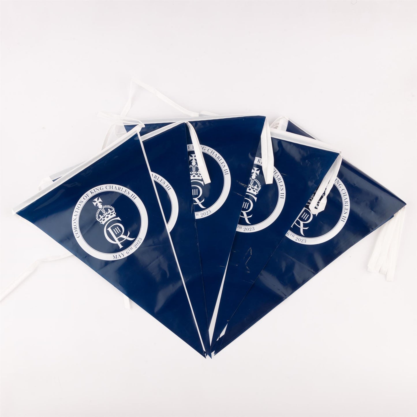 10m Bunting King Charles III Coronation Cypher Blue White Triangle 24 Flags