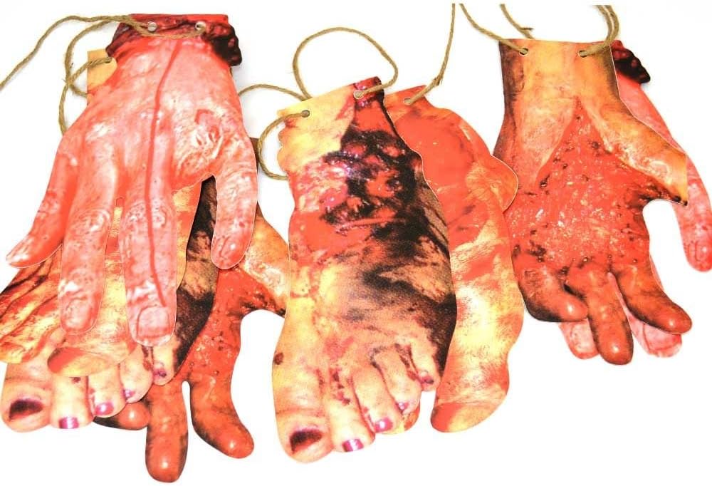Creepy Halloween Body Parts Garland - 8Pcs Bloody Limbs Arms Feet Decoration
