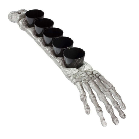 5Pcs Halloween Skeleton Arm Shot Glasses - Black Stand, Spooky Party Tableware