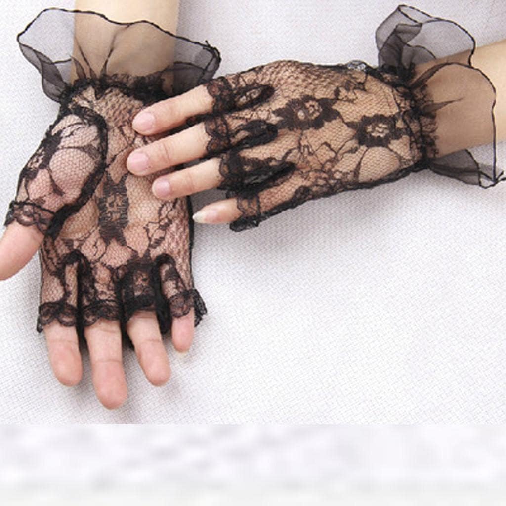 Black Lace Fingerless Gloves - One Size Womens Halloween Party Accessory