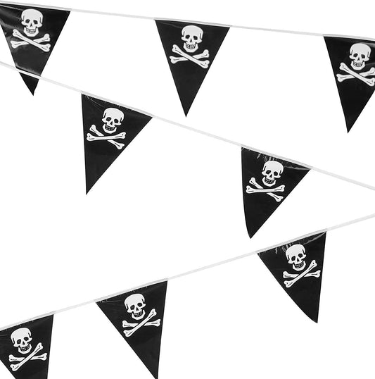 6M Plastic Pirate Party Bunting Banner - Garland with Skull & Crossbones Decorations