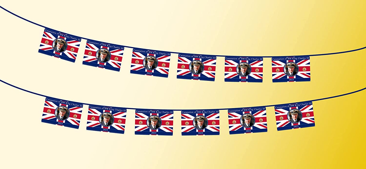 Polyester 20m Bunting King Charles III Portrait 48 Union Jack Flags Coronation
