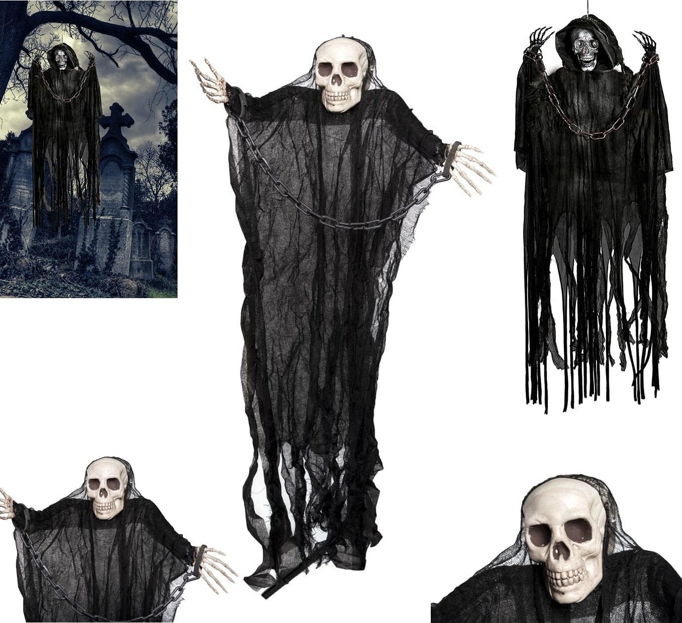 Hanging Ghost Skeleton Halloween Decor 90cm Chain Spooky Prop with Chained Arms