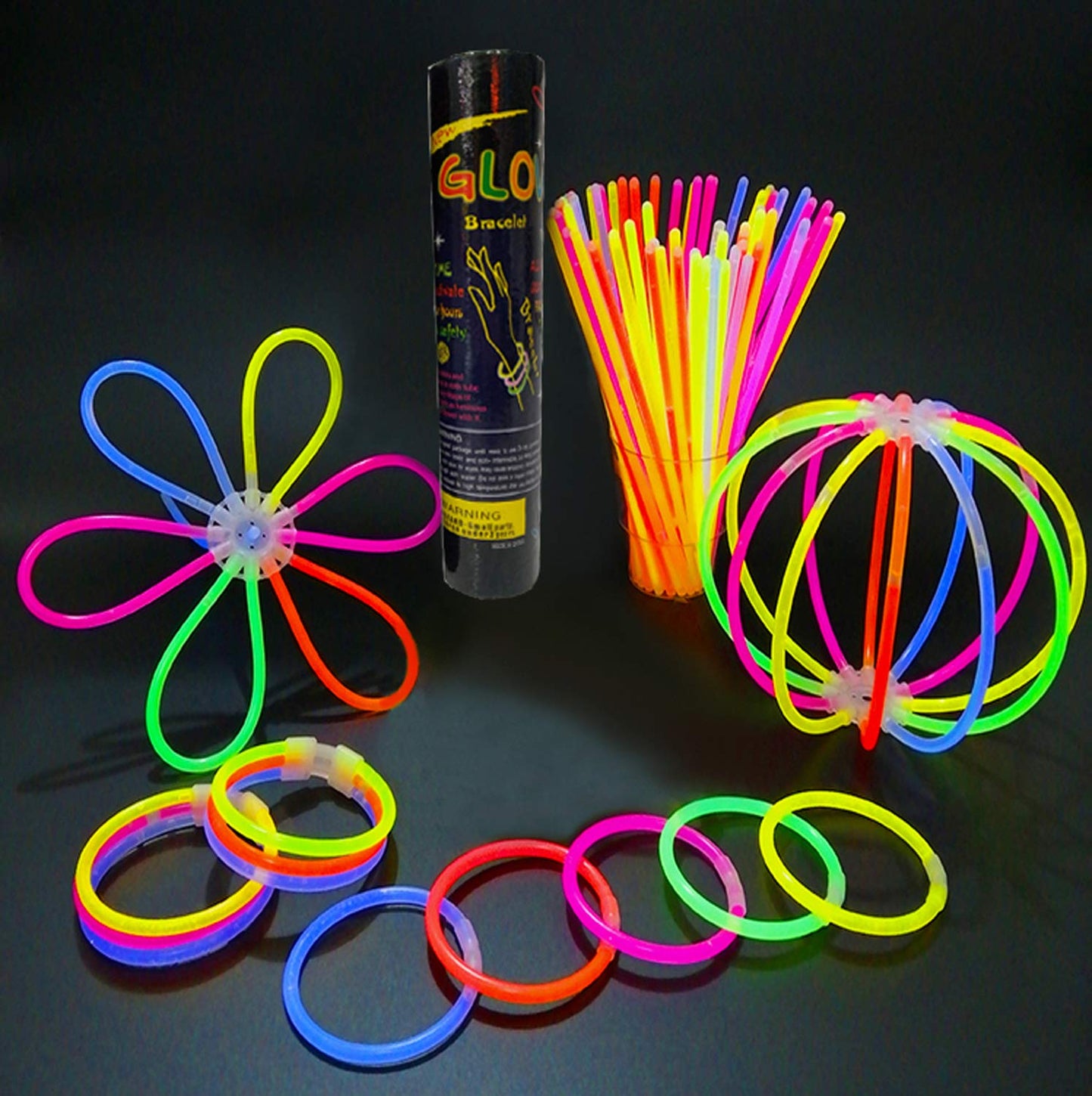 8Inches Glow in the Dark: 100 Glowsticks Bracelets with Connectors - Illuminate Your Fun