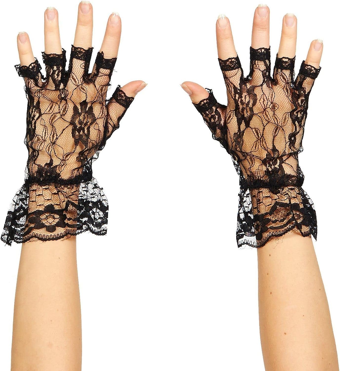 Black Lace Fingerless Gloves - One Size Womens Halloween Party Accessory