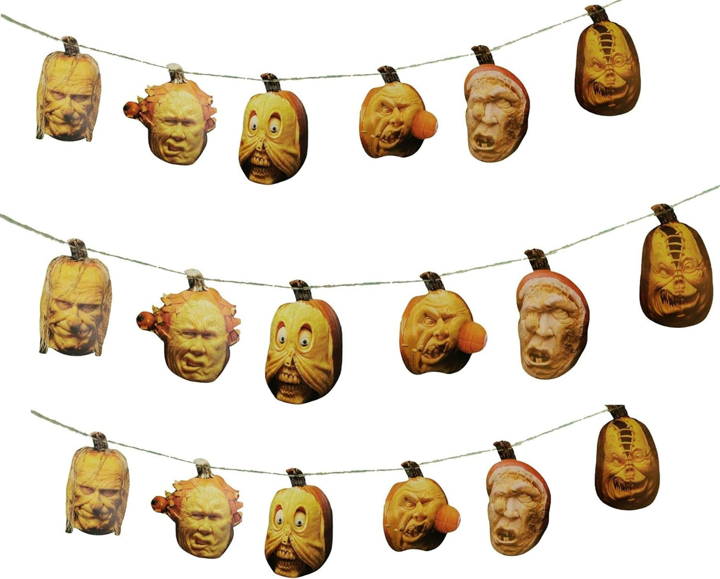 12ft Spooky Pumpkin Face Banner Garland - Halloween Bunting Themed Party Decor