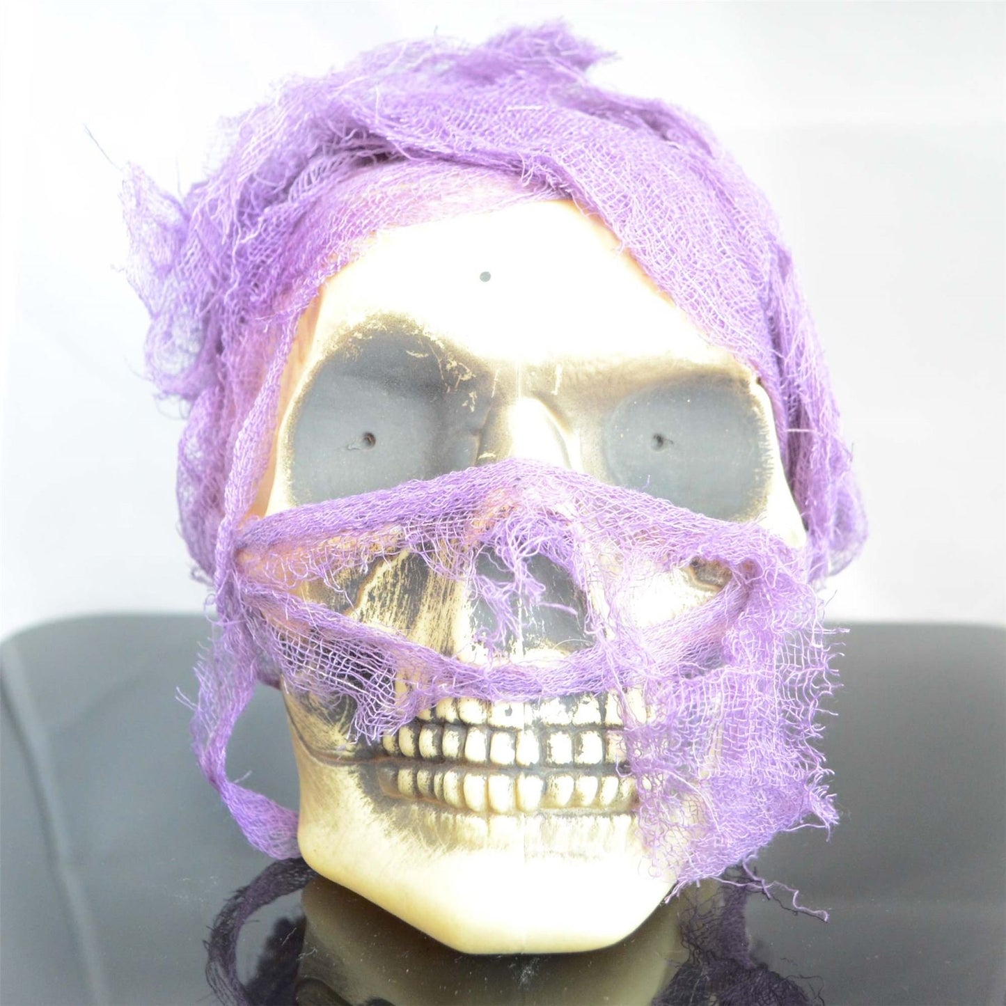 Halloween Hanging Skull Decor - Flashing LED Eyes with Purple Cloth