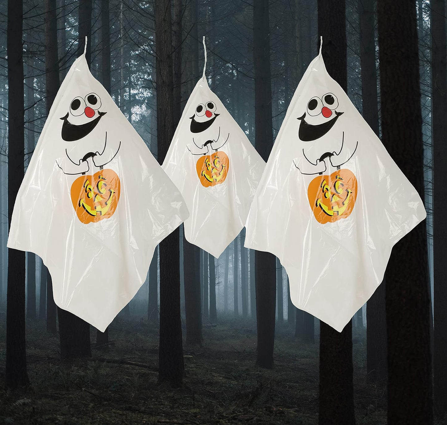 3Pcs Hanging White Ghost Halloween Decor - Indoor/Outdoor Spooky Party Theme