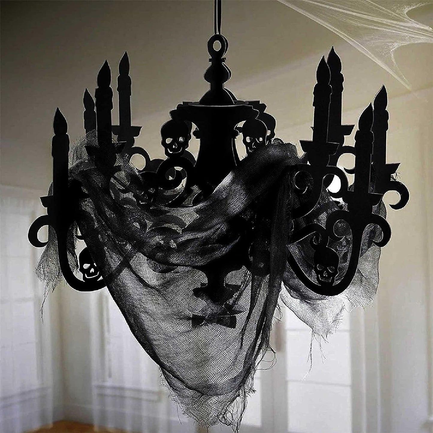 Halloween Paper Candelabra - Gothic Haunted House Decoration with Gauze