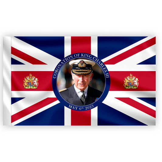 5x3FT Union Jack Flag New King Charles III Potrait British Sovereign Coronation