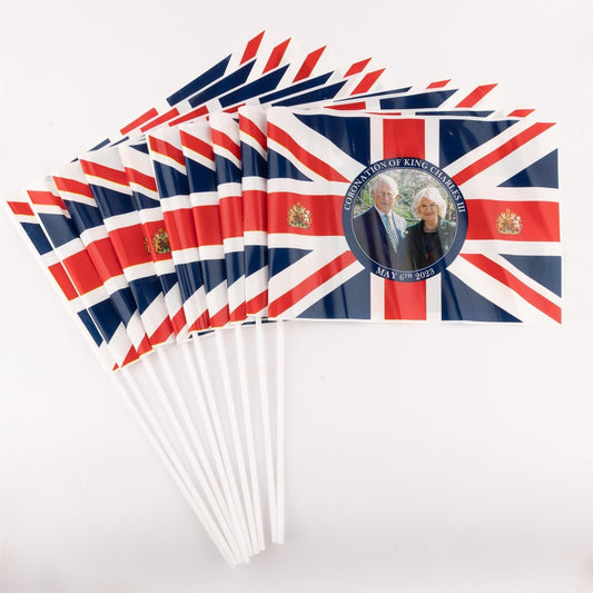 20pcs PVC Hand Waving Flags Union Jack King Charles III Queen Consort Coronation Mini Flags
